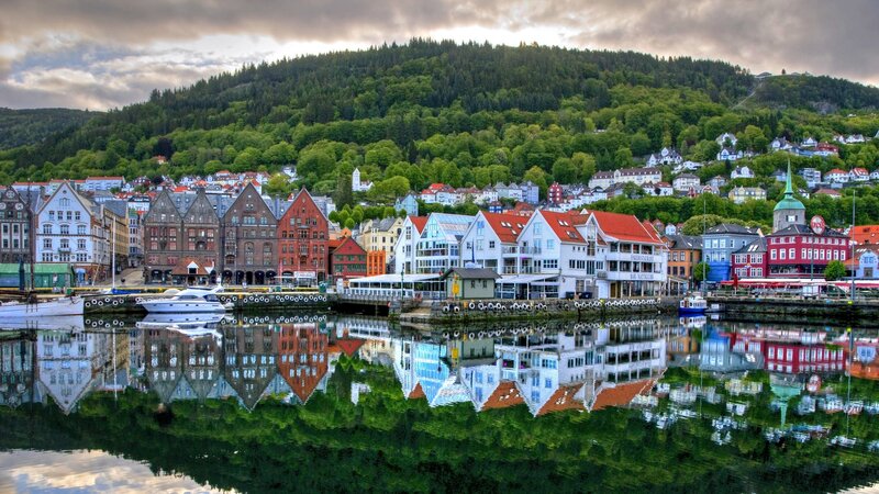 coastal town with colorful buildings