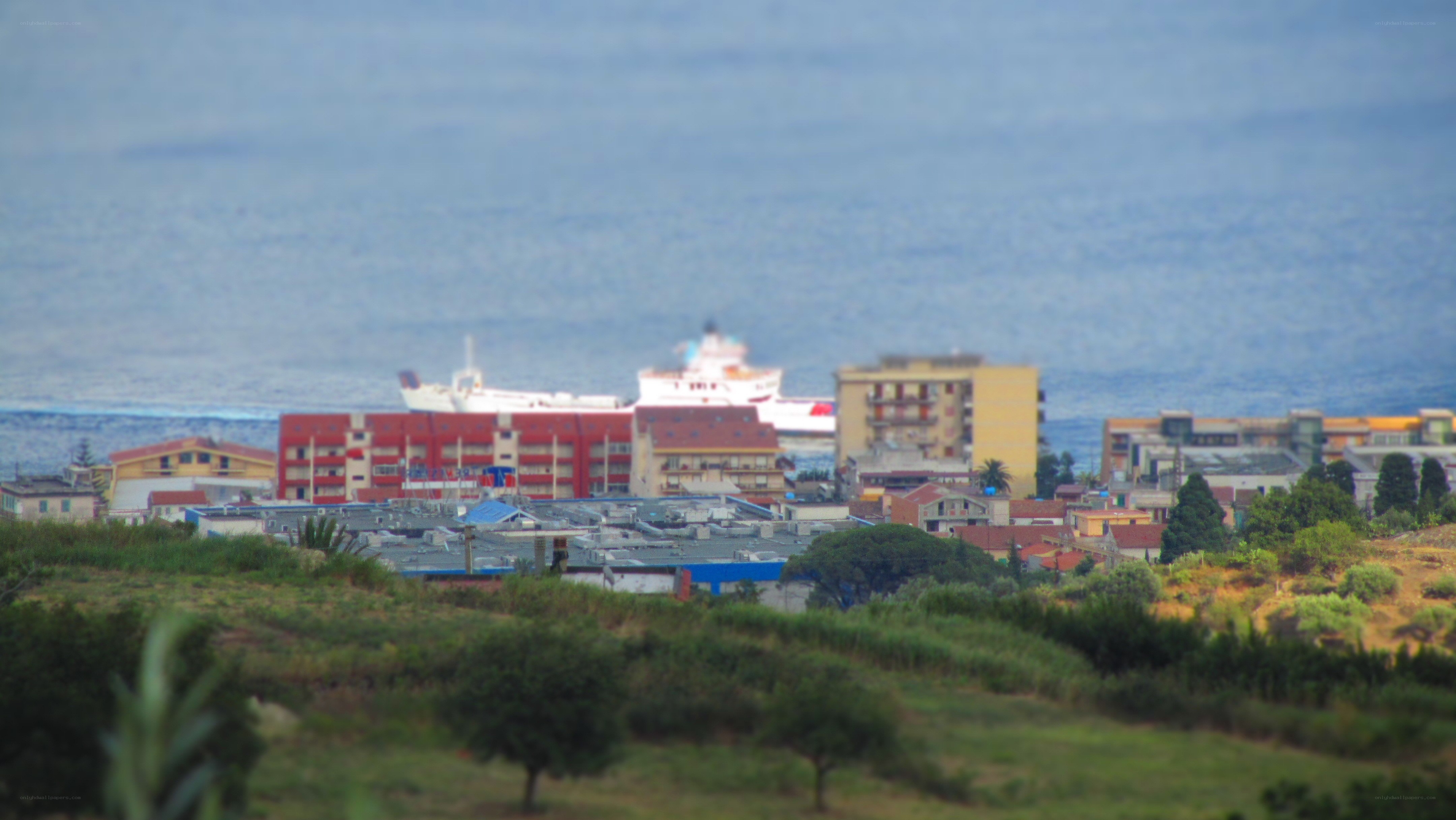 coastal town with ferry
