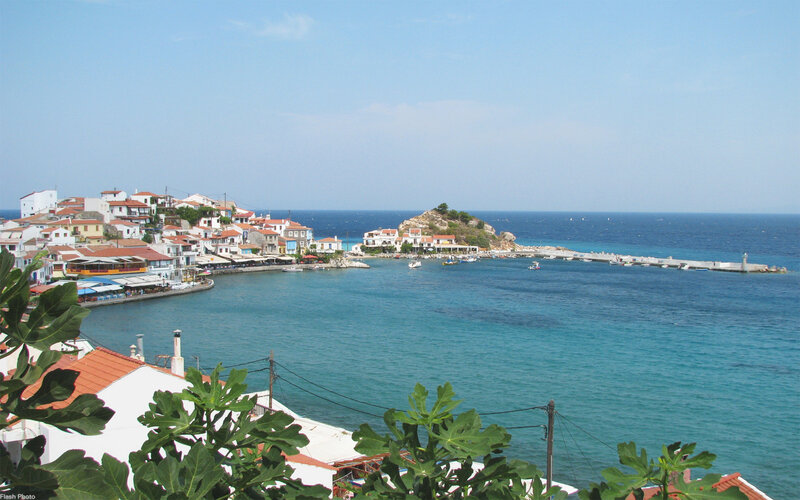 Coastal town with harbor