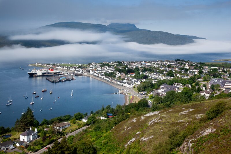 Coastal Town with Harbor — Blue, Serene, Morning
