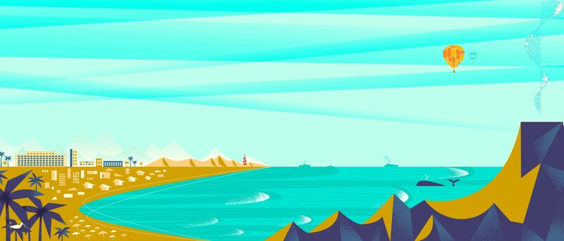 Coastal Town with Hot Air Balloons