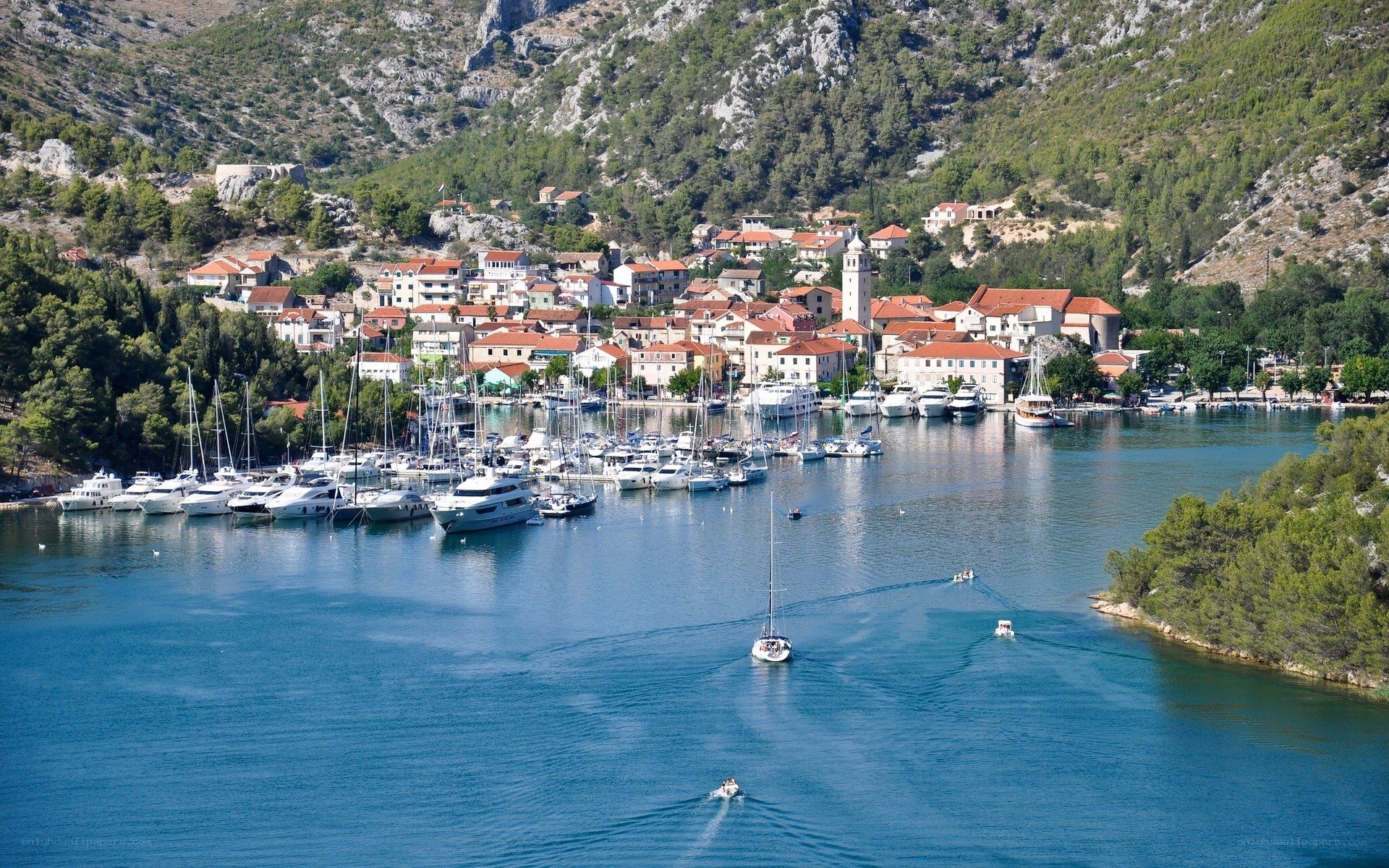Coastal town with marina