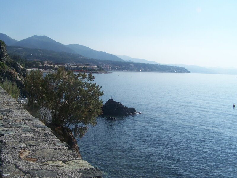 coastal town with mountains