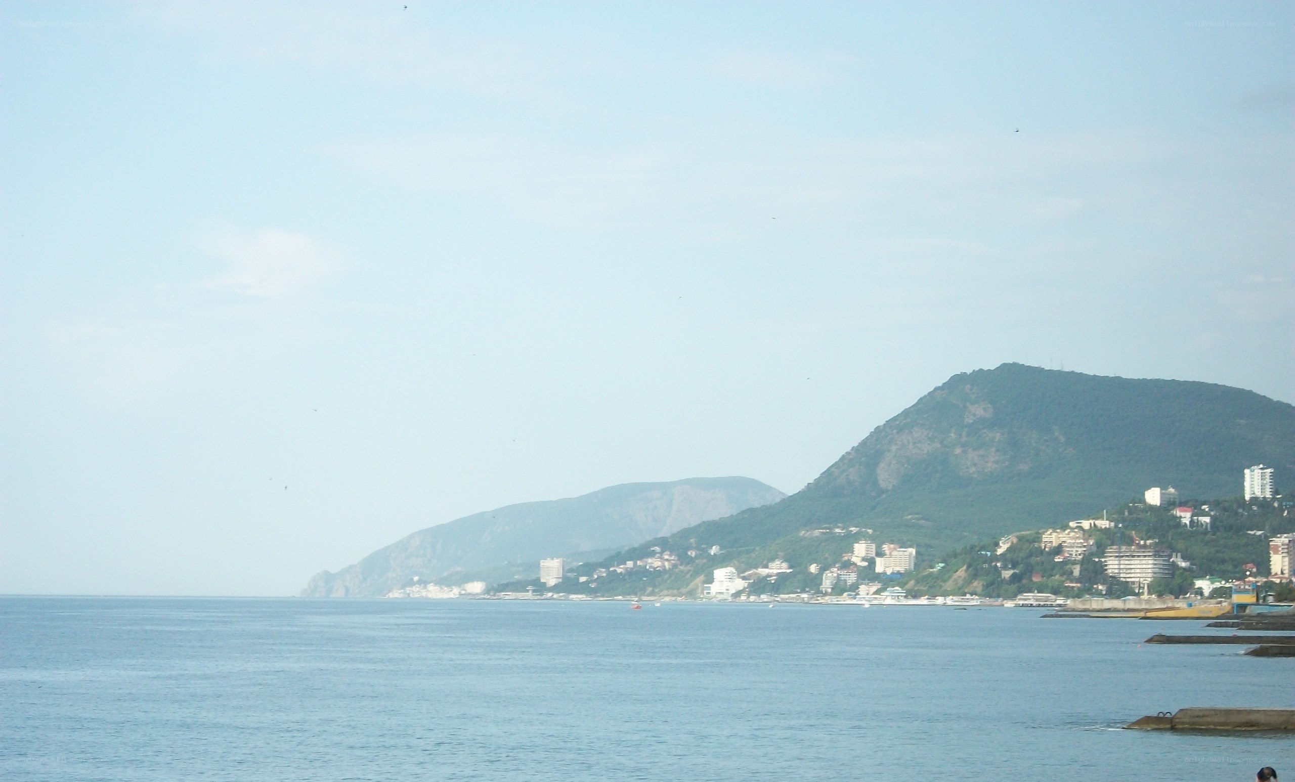coastal town with mountains