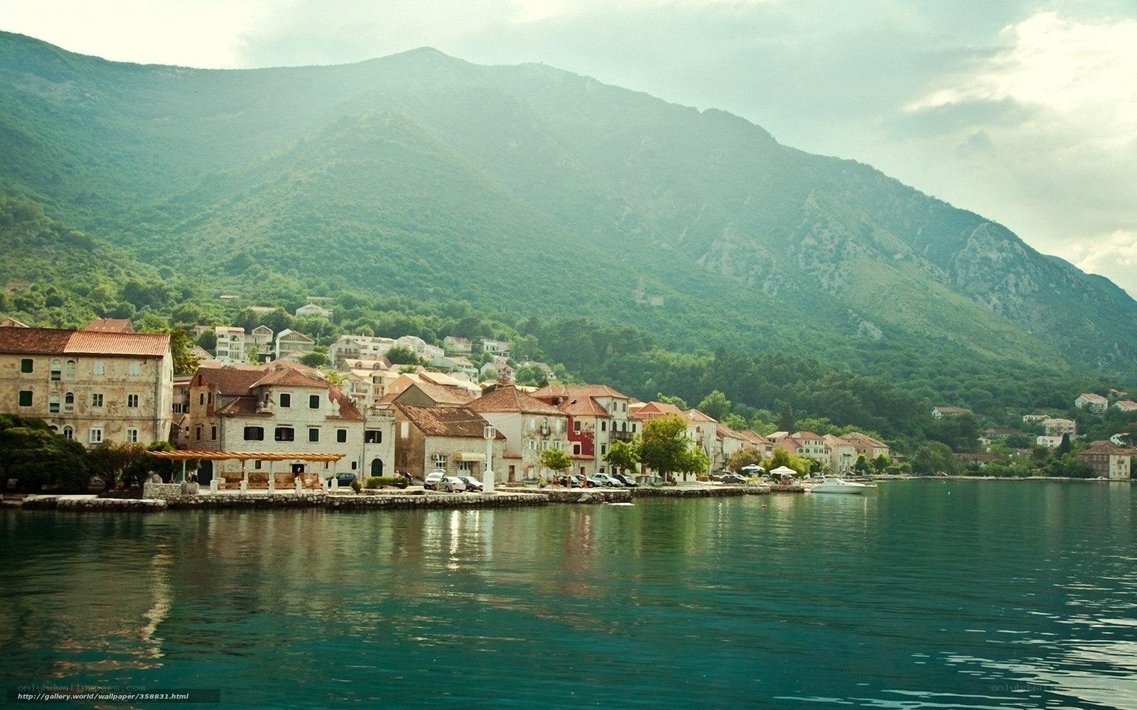 Coastal town with mountains