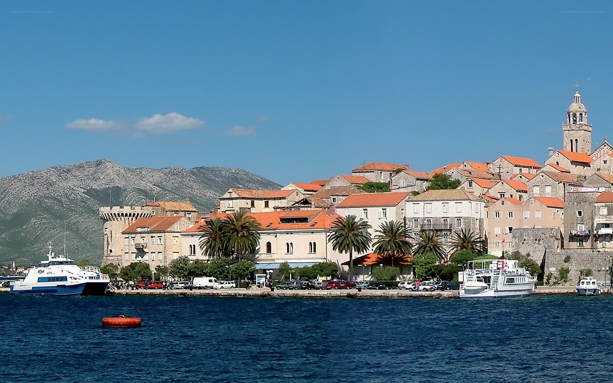 coastal town with mountains