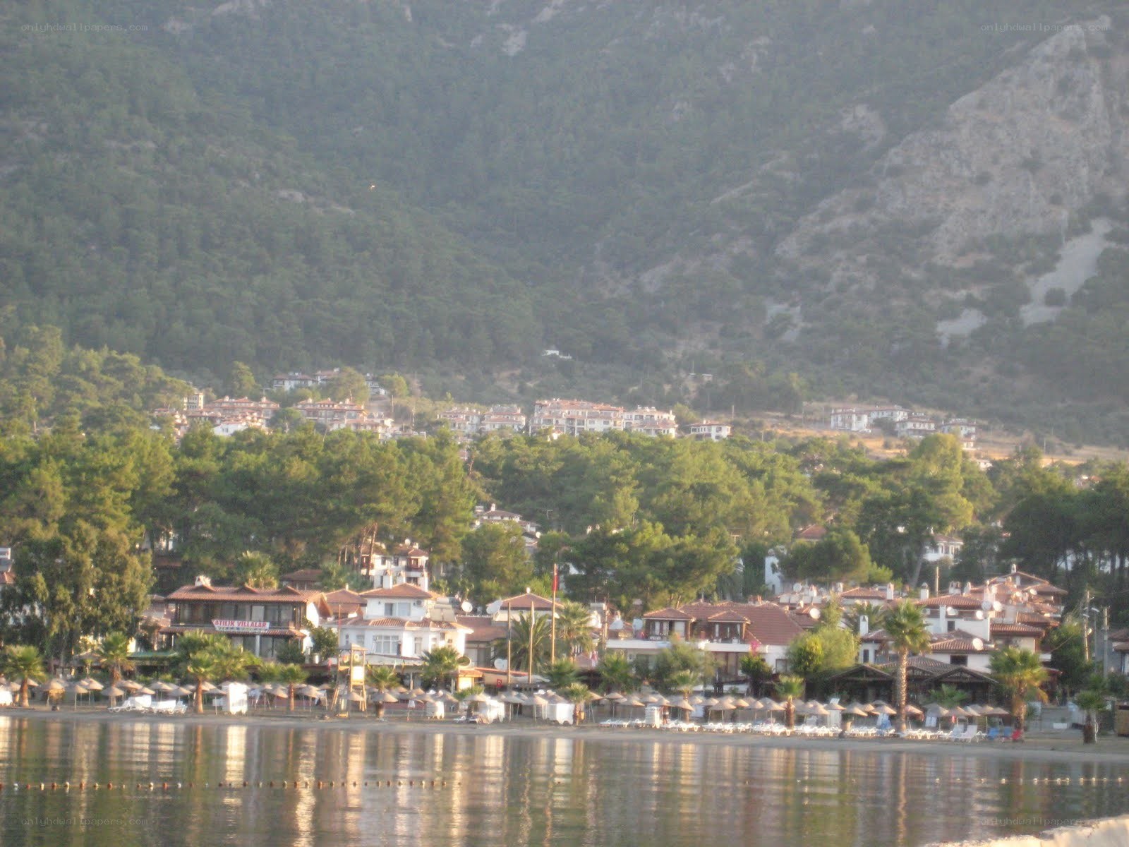 coastal town with mountains