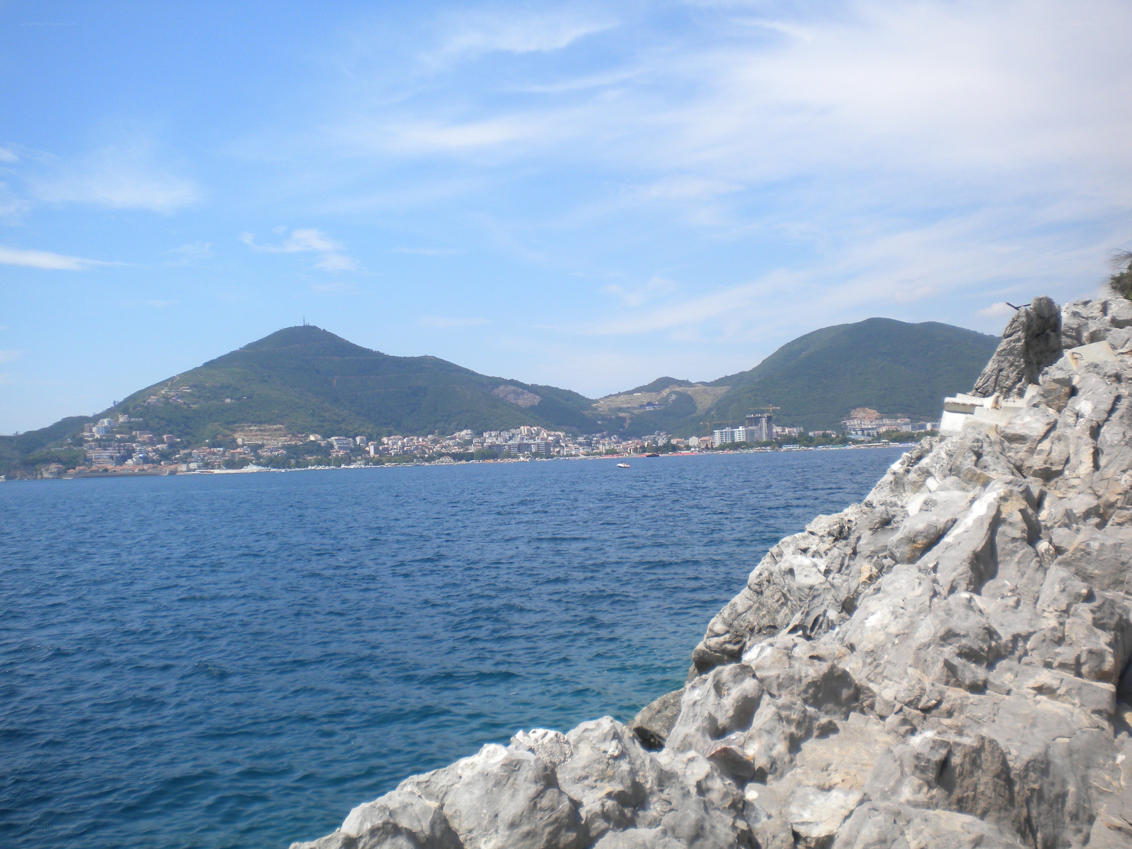 coastal town with mountains