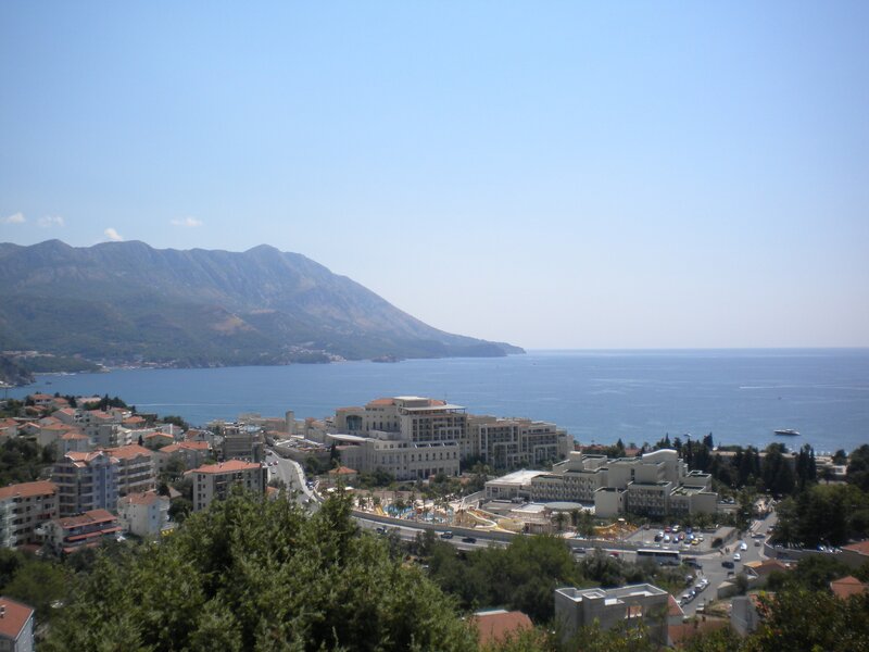 coastal town with mountains and sea