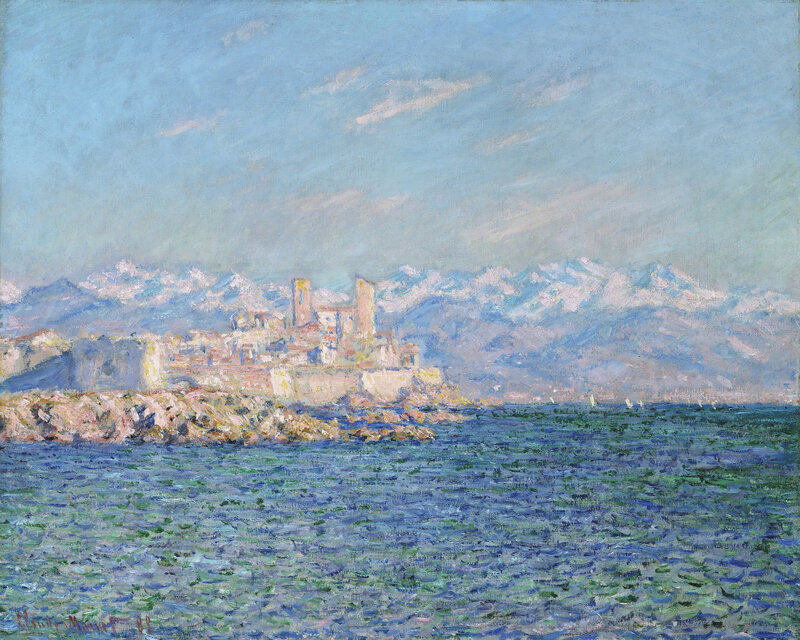 Coastal Town with Mountains — Blue, Serene, Afternoon, Painting