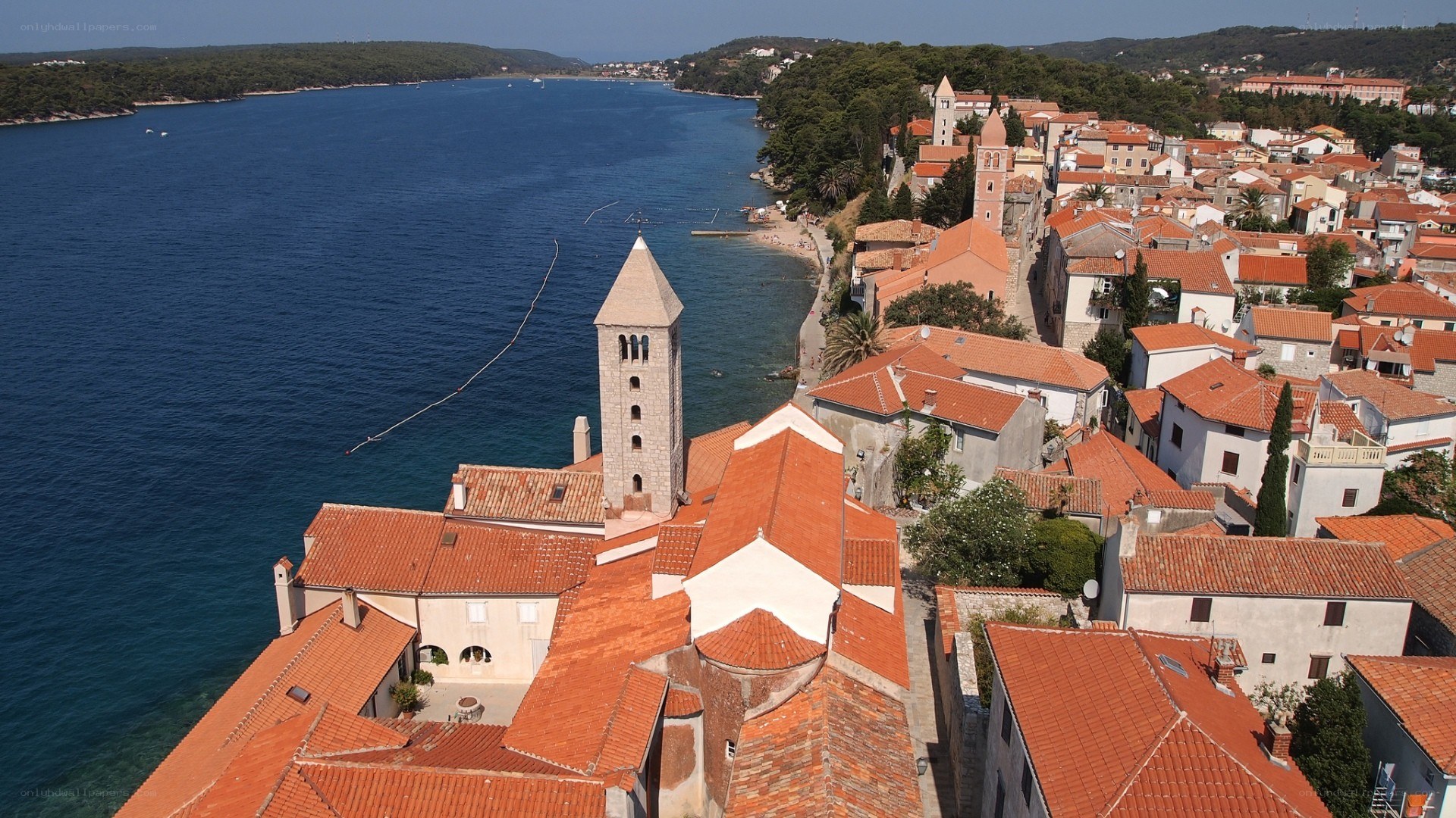 coastal town with red roofs