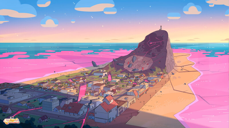 Coastal Town with Rock