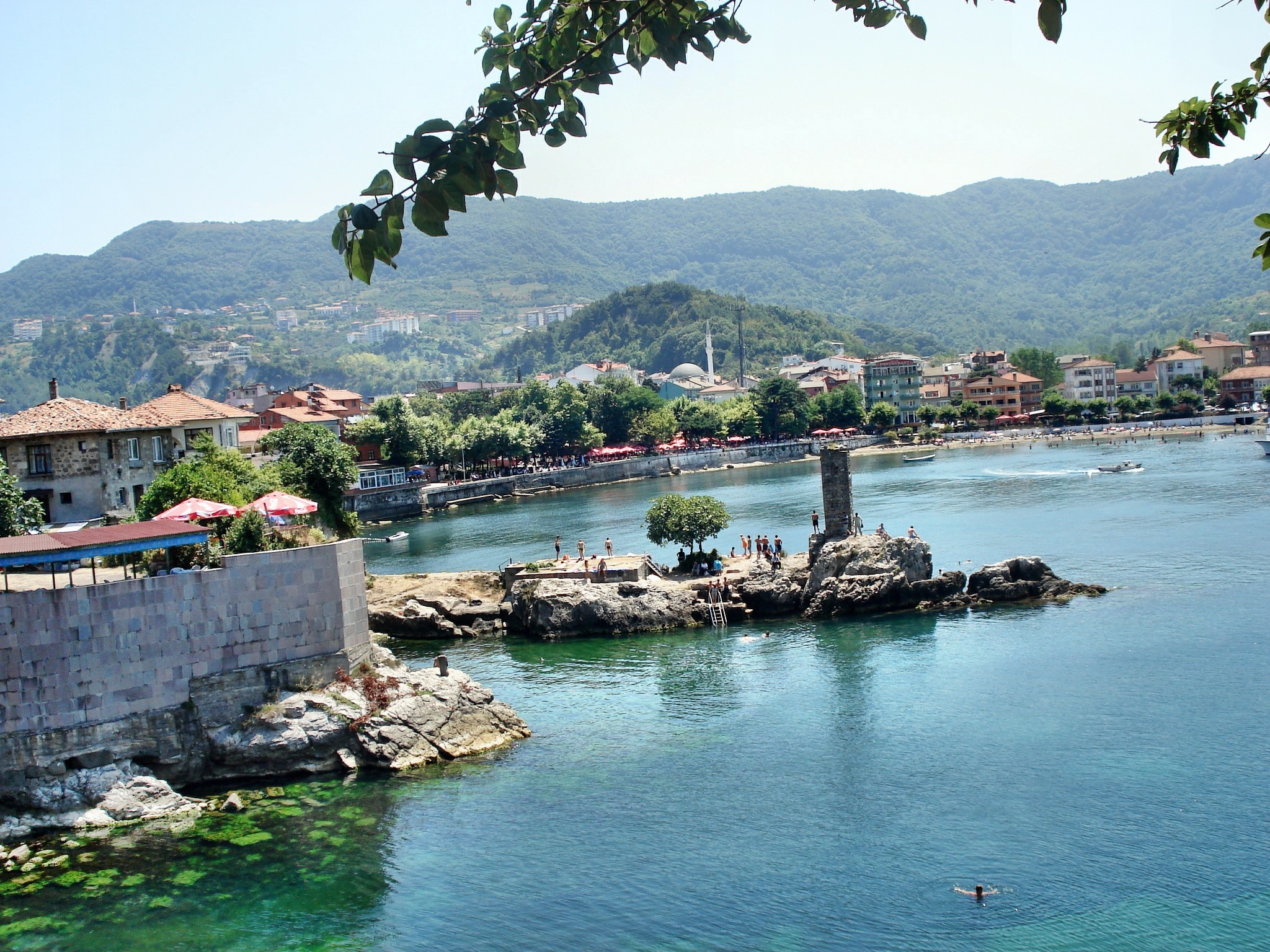 coastal town with rocky peninsula