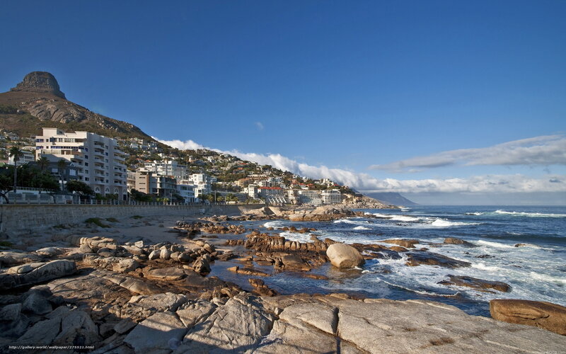 coastal town with rocky shore