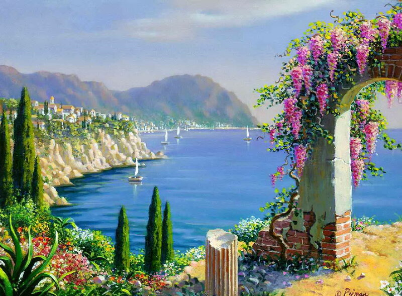 Coastal Town with Sailboats