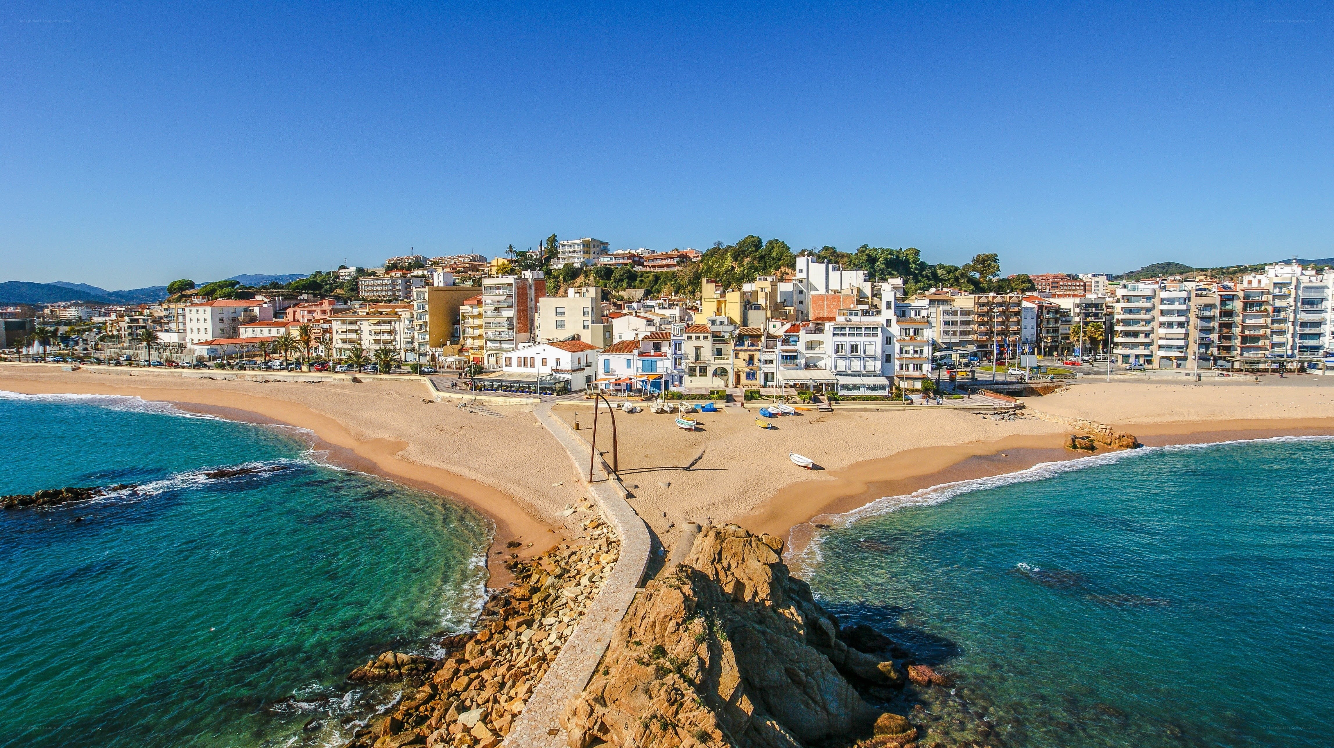 Coastal town with sandy beach