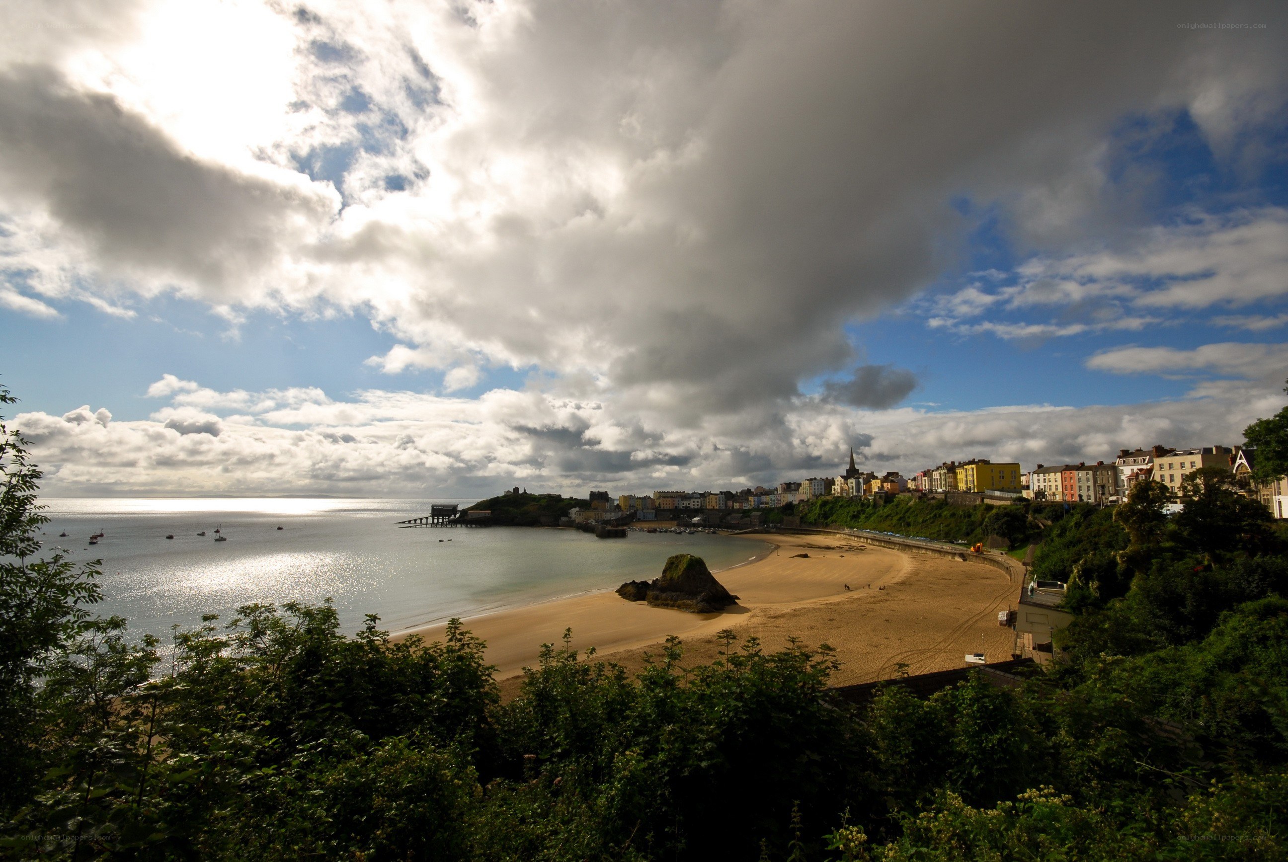 Coastal town with sandy beach