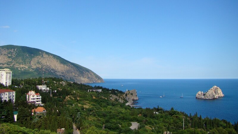 coastal town with sea and rock
