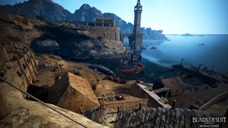 Coastal Town with Ship