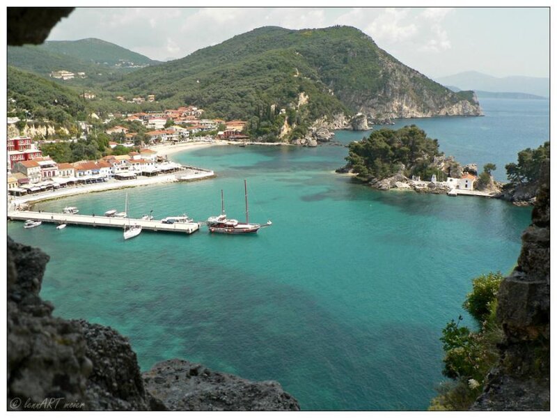 Coastal town with turquoise bay