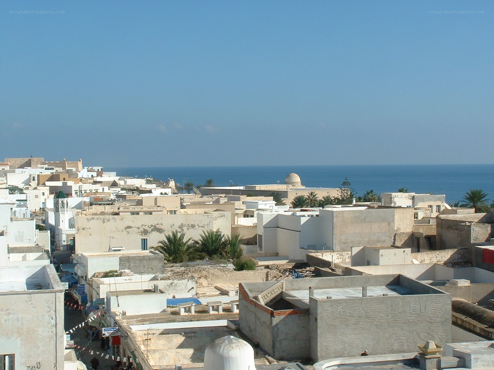 coastal town with white buildings