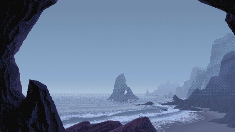 Coastal View from Cave — Blue