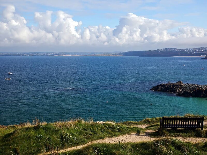 coastal view with bench