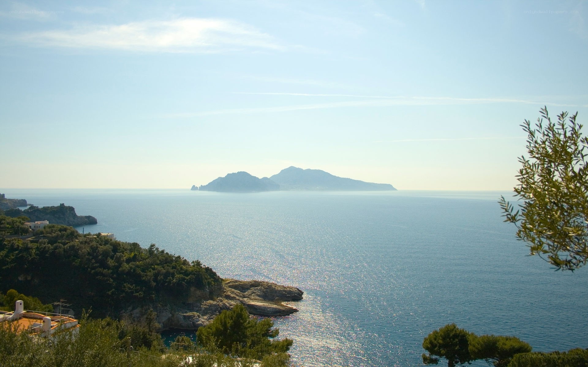 coastal view with island