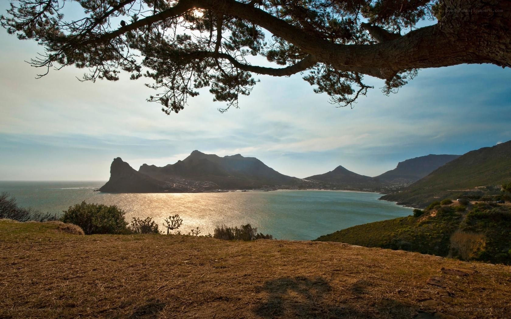 coastal view with mountains