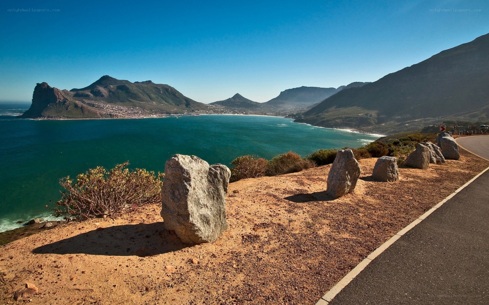 coastal view with mountains