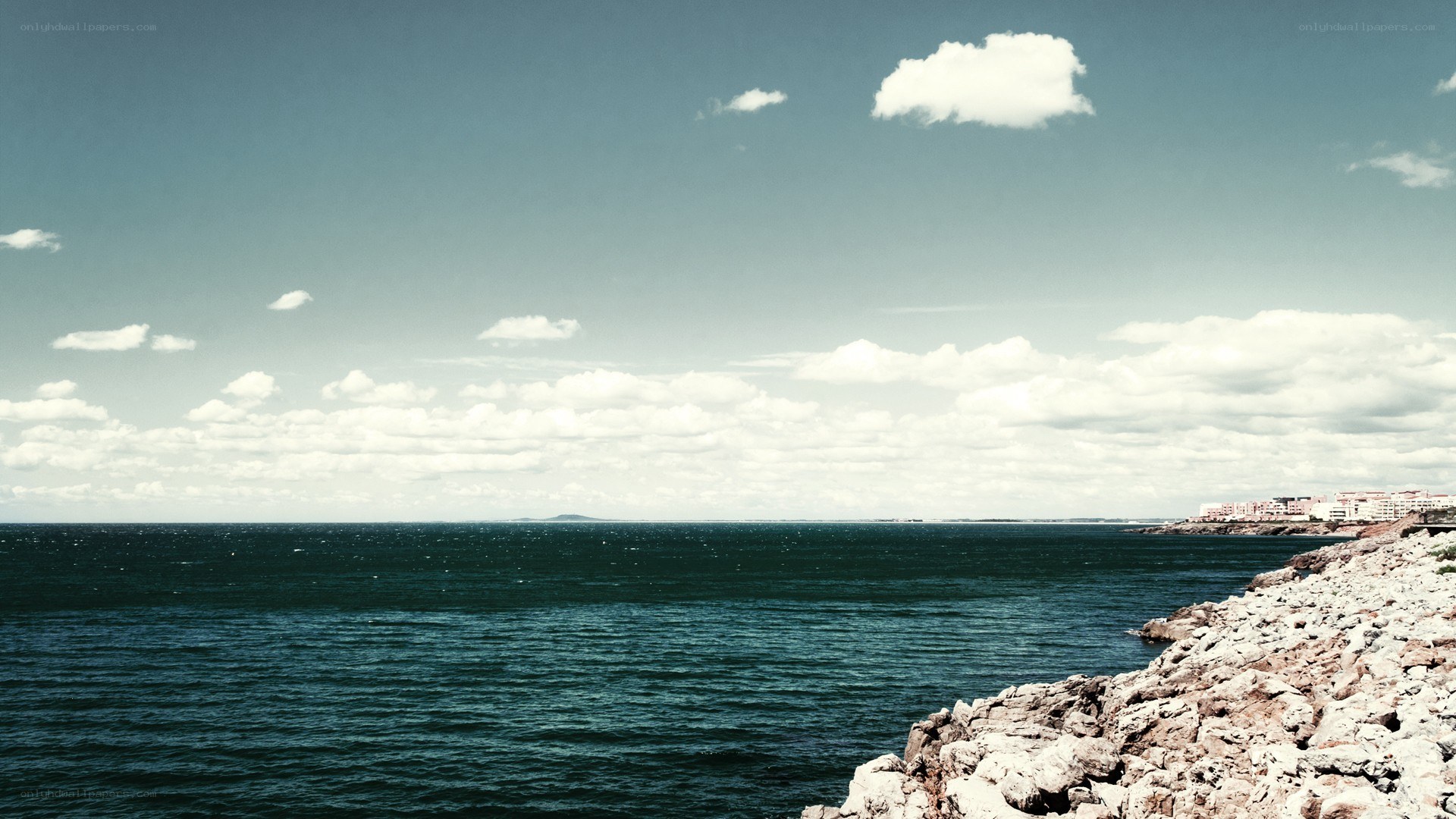 coastal view with rocky shore