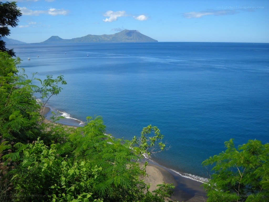 Coastal view with volcanic island