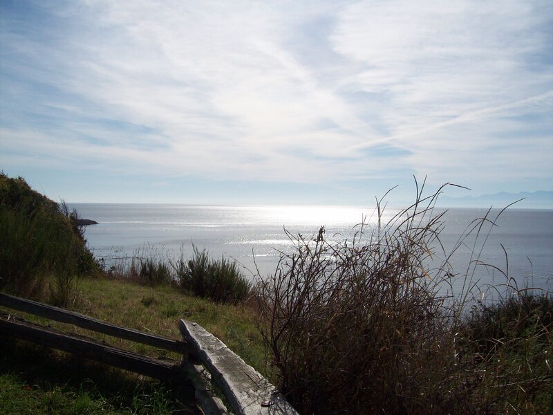 Coastal view with wooden fence