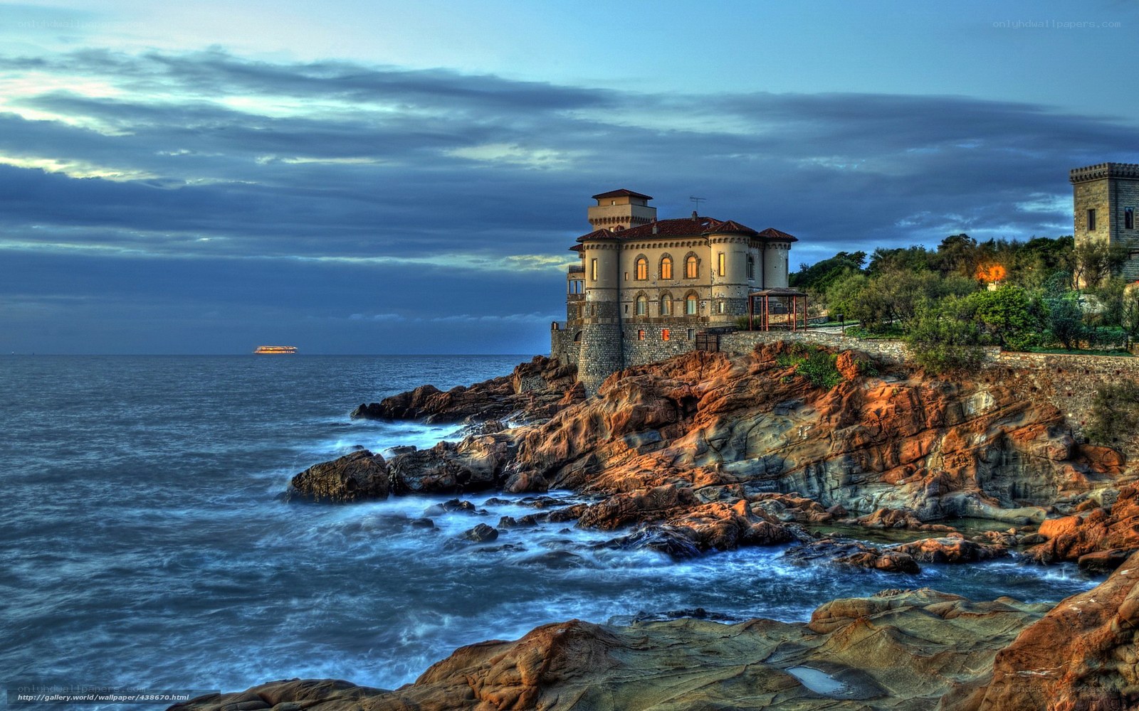 Coastal villa at dusk