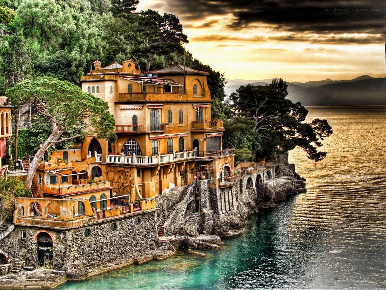 Coastal villa at sunset