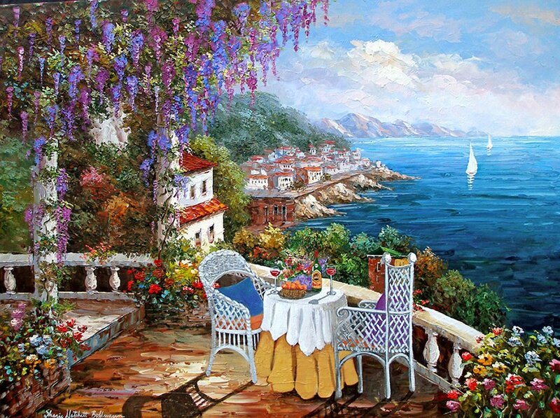Coastal Villa Terrace — Blue