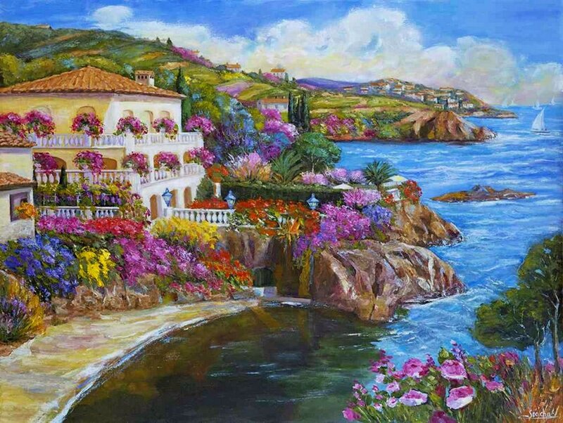Coastal Villa with Flowers