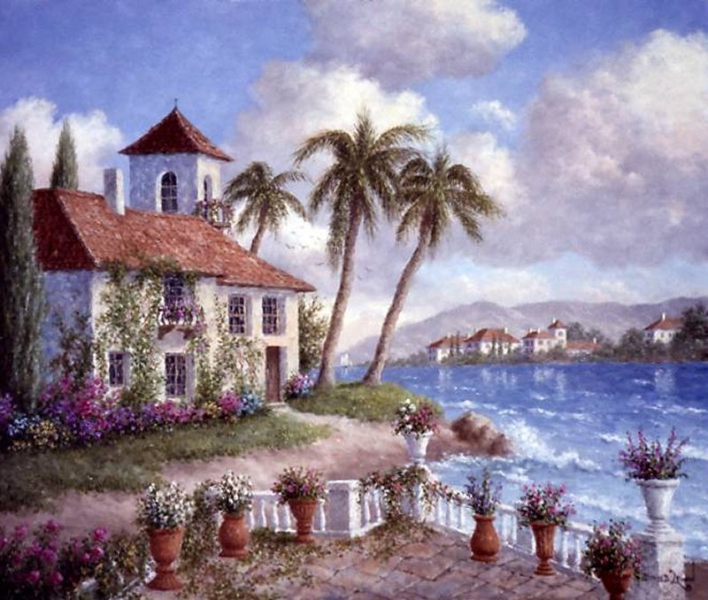 Coastal Villa with Palm Trees