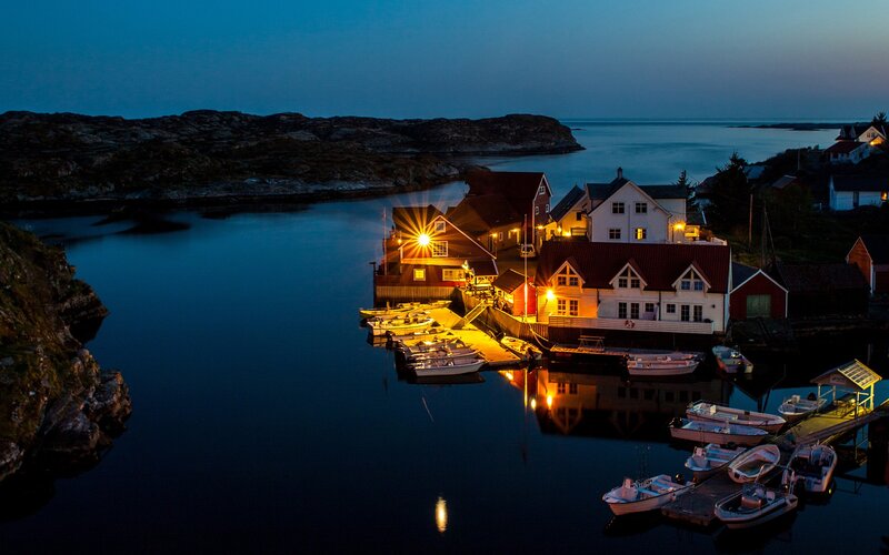 Coastal village at dusk