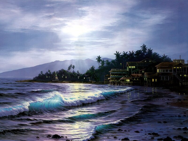Coastal Village at Dusk