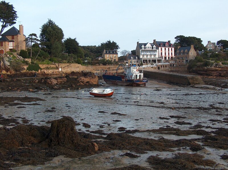 Coastal village at low tide