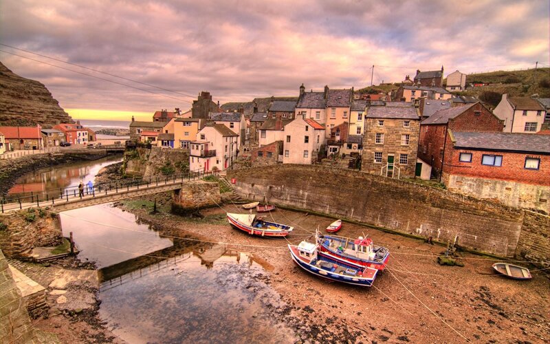 Coastal village at low tide