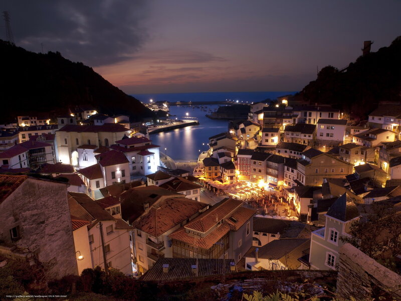Coastal Village at Night — Dark Blue