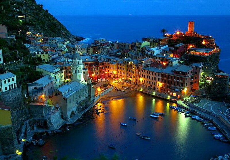 Coastal Village at Night