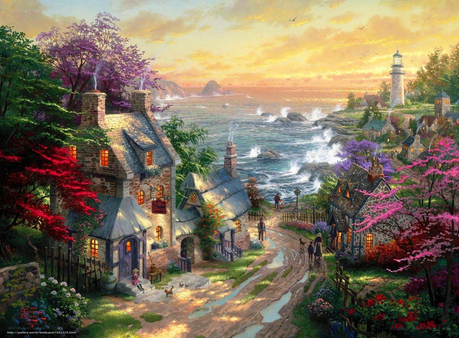 Coastal Village at Sunset