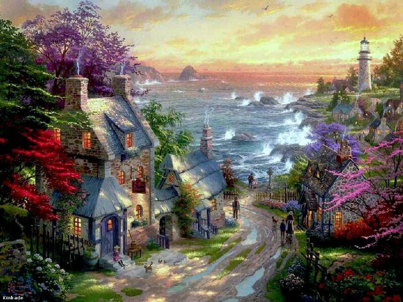 Coastal Village at Sunset