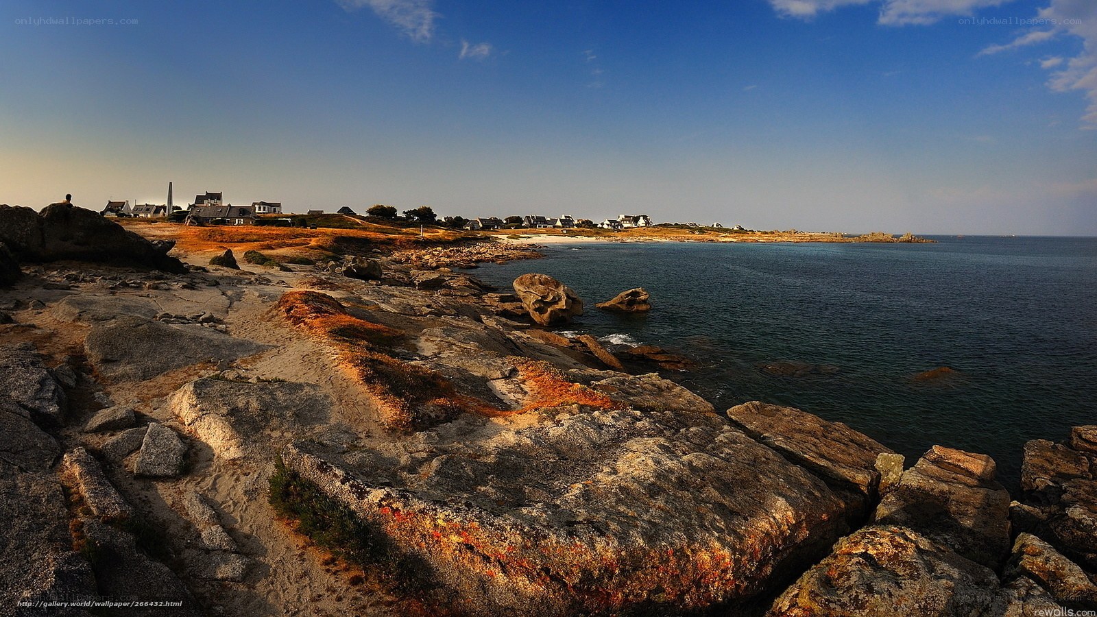 coastal village at sunset
