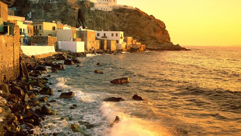 Coastal Village at Sunset — Gold