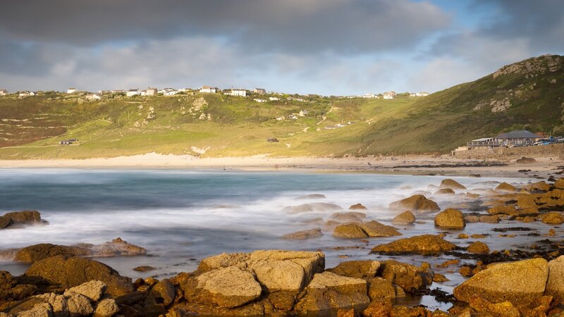 Coastal Village at Sunset — Green, Serene, Photograph