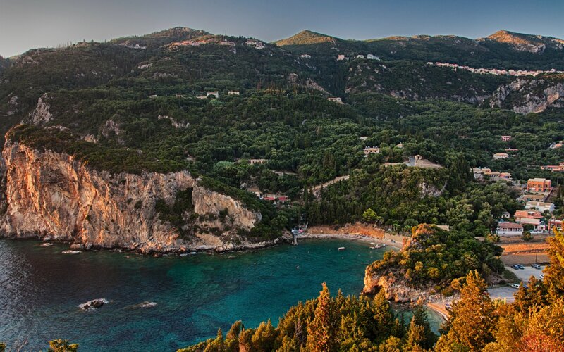 Coastal Village at Sunset — Green